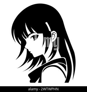 black vector anime girl icon on white background Stock Vector Image ...
