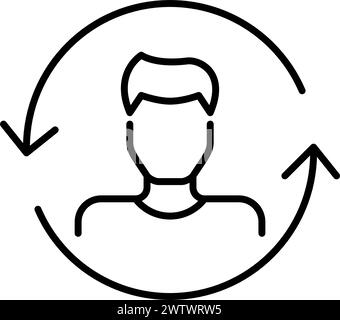 Social media profile update and digital persona transformation. Male avatar in renew arrows. Pixel perfect icon Stock Vector