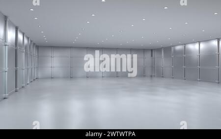 3d rendering empty hall interior with clean and shiny metallic wall Stock Photo