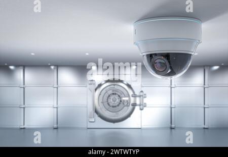 3d rendering security camera in safe deposit boxes room Stock Photo