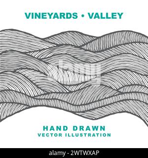Vineyards abstract illustration. Hand drawn stylized valley vector graphic. Stock Vector