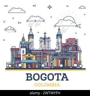 Outline Bogota Colombia City Skyline with colored Historic Buildings Isolated on White. Vector Illustration. Bogota Cityscape with Landmarks. Stock Vector