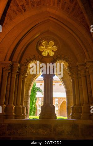 Cloister. Santa Maria de Piedra monastery, Nuevalos, Zaragoza province, Aragon, Spain. Stock Photo