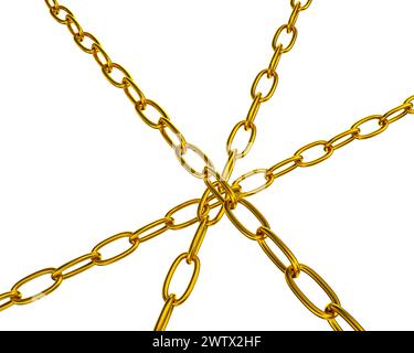 Strained chains from golden metal. Security and power concepts. Isolated on white Stock Photo