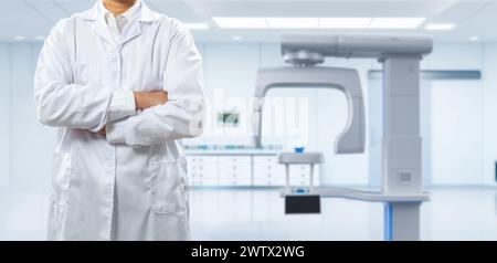 Dentist wear white lab coat in dental office Stock Photo