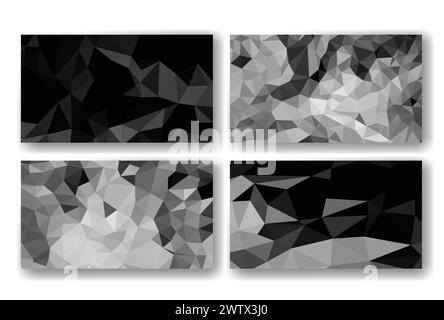 Vector low poly abstract black and white horizontal 16x9 presentation covers, collections of backgrounds, trendy, geometric, cyber polygonal and multi Stock Vector