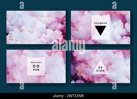 Vector low poly abstract pink clouds, colorful horizontal 16x9 presentation covers, collections of backgrounds, trendy, geometric sky, cyber polygonal Stock Vector