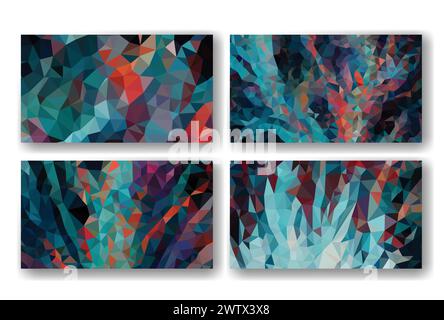 Vector low poly abstract colorful horizontal 16x9 presentation covers, collections of backgrounds, trendy, geometric, cyber polygonal and multicolor b Stock Vector