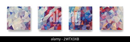 Low poly vertical abstract colorful flyers, collections of square size covers, set backgrounds, trendy, geometric, cyber polygonal and multicolor beau Stock Vector