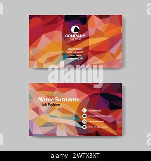 Vector low poly abstract colorful visit card template, horizontal presentation covers, collections of backgrounds, trendy, geometric, cyber polygonal Stock Vector