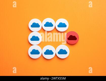 Failure of part of the cloud service does not threaten a complete stop. Cloud calculations and data storage. Access, communication and exchange of inf Stock Photo