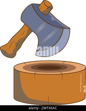 Axe and Wood Block Vector Illustration Stock Vector