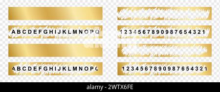Set of golden scratch card whole and scraped textures isolated on transparent background. Collection of lotto winner, money prize, promo code, gift scratchcards templates. Vector illustration. Stock Vector