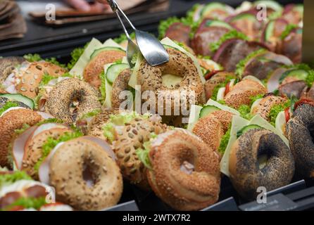 Hamburg, Germany. 20th Mar, 2024. Sandwiches are on display in a bakery. Credit: Marcus Brandt/dpa/Alamy Live News Stock Photo