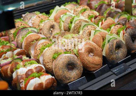 Hamburg, Germany. 20th Mar, 2024. Sandwiches are on display in a bakery. Credit: Marcus Brandt/dpa/Alamy Live News Stock Photo