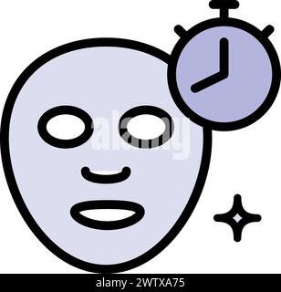 Cosmetics exposure time color icon. Sheet mask flat icon. Hydrogen mask. Skincare procedure. Wait for the treatment effect using a timer. Facial beaut Stock Vector