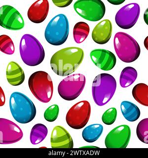 Seamless vector pattern with pink, green, blue, red and violet eggs on white background. Easter flat design for scrapbooking, kids clothes, dress, fab Stock Vector