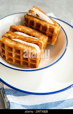 Close-up of a bowl of homemade waffles with marshmallows Stock Photo