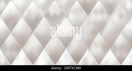 Silver white mattress surface with smooth silky seamless texture. Padded furniture upholstery with buttons at the corners of diamonds. Soft blanket, q Stock Vector