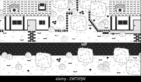 Vintage videogame village black and white line illustration Stock Vector
