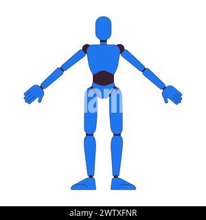 Humanoid robot model 2D linear cartoon character Stock Vector