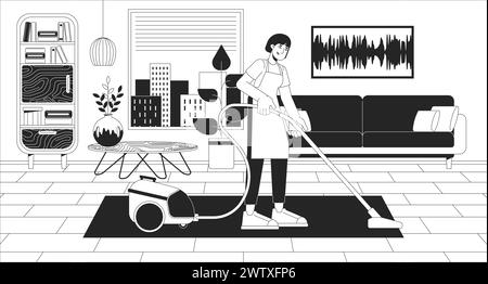 Cleaning services black and white line illustration Stock Vector