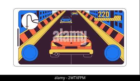 Mobile car racing game 2D linear cartoon object Stock Vector