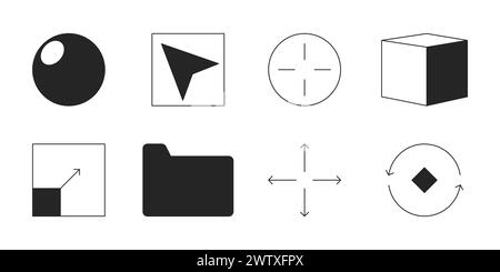 Ui design development black and white 2D line cartoon objects set Stock Vector