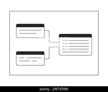 Information blocks scheme black and white 2D line cartoon objects Stock Vector