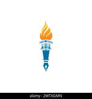 Torch Pen Logo Design. Pencil Fire logo Stock Vector