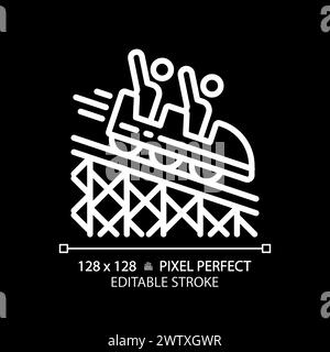 Roller coaster pixel perfect white linear icon for dark theme Stock Vector