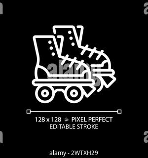 Disco roller skates pixel perfect white linear icon for dark theme Stock Vector
