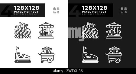 Riding amusement pixel perfect linear icons set for dark, light mode Stock Vector