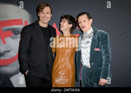 David Kross, Joel Basman und Liv Lisa Fries bei der Premiere der Fernsehserie Kafka in der Urania Berlin. Berlin, 19.03.2024 Foto:xF.xKernx/xFuturexImagex kafka 4174 Stock Photo