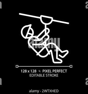 Zip line ride pixel perfect white linear icon for dark theme Stock Vector