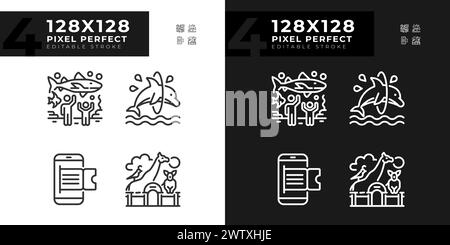 Zoo exhibit pixel perfect linear icons set for dark, light mode Stock Vector