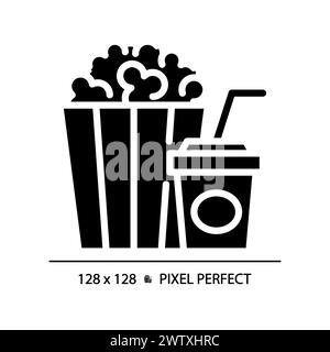 Movie popcorn bucket pixel perfect black glyph icon Stock Vector