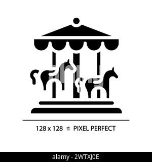 Roundabout horse carousel pixel perfect black glyph icon Stock Vector