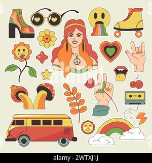 a Retro Hippie Sticker Collection Stock Vector