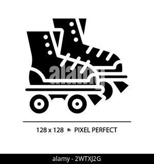 Disco roller skates pixel perfect black glyph icon Stock Vector