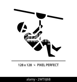 Zip line ride pixel perfect black glyph icon Stock Vector