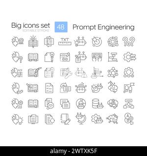Prompt engineering linear icons set Stock Vector