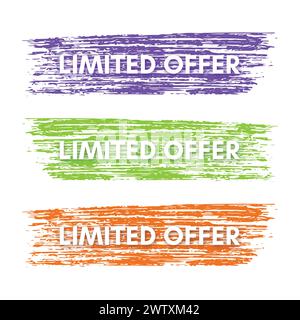 Limited offer banner. Set of three sale banners on the colorful painted spots. Vector illustration Stock Vector