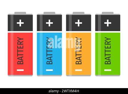 A set of four colorful batteries. Vector illustration Stock Vector