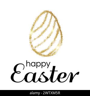 Hand Drawn Easter Egg with Gold Glitter Effect on a white background. Vector illustration Stock Vector
