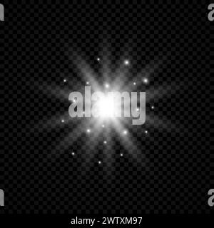 Light effect of lens flares. White glowing lights starburst effects with sparkles on a transparent background. Vector illustration Stock Vector