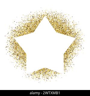 Greeting card with white star frame on golden glitter background. Empty white background. Vector illustration. Stock Vector