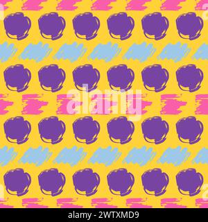 Seamless pattern with colorful hand drawn scribble smear on yellow background. Abstract grunge texture. Vector illustration Stock Vector