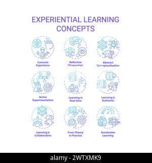 Experiential learning blue gradient concept icons Stock Vector