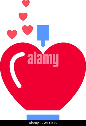 Heart shaped perfume bottle or Valentines day symbol, holiday sign designed for celebration, vector trendy modern style. Stock Vector